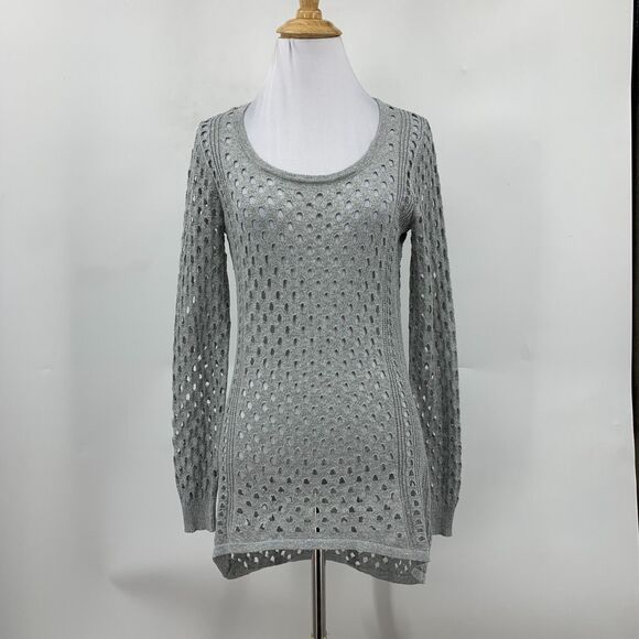 Rock & Republic Perforated Sweater Womens S Small Silver All Over Cutout Stretch - Picture 2 of 10